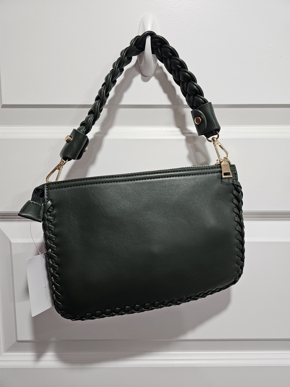 Braided-Trim Shoulder Bag in Dark Green
